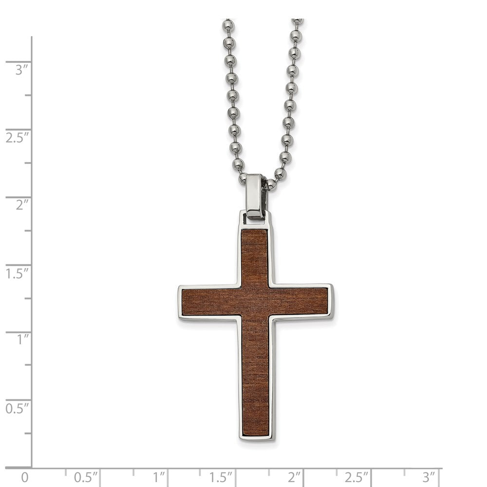 FJC Finejewelers Stainless Steel Ball with Carbon Fiber and Wood Inlay Reversible Cross Necklace 22 Inches x 29.94 mm