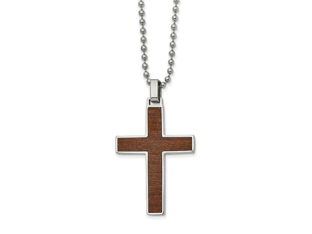 FJC Finejewelers Stainless Steel Ball with Carbon Fiber and Wood Inlay Reversible Cross Necklace 22 Inches x 29.94 mm