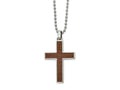 FJC Finejewelers Stainless Steel Ball with Carbon Fiber and Wood Inlay Reversible Cross Necklace 22 Inches x 29.94 mm