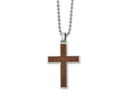 FJC Finejewelers Stainless Steel Ball with Carbon Fiber and Wood Inlay Reversible Cross Necklace 22 Inches x 29.94 mm
