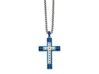 FJC Finejewelers Stainless Steel Blue IP-plated Cross 22in Necklace 22 Inches x 29 mm