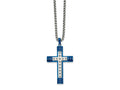 FJC Finejewelers Stainless Steel Blue IP-plated Cross 22in Necklace 22 Inches x 29 mm