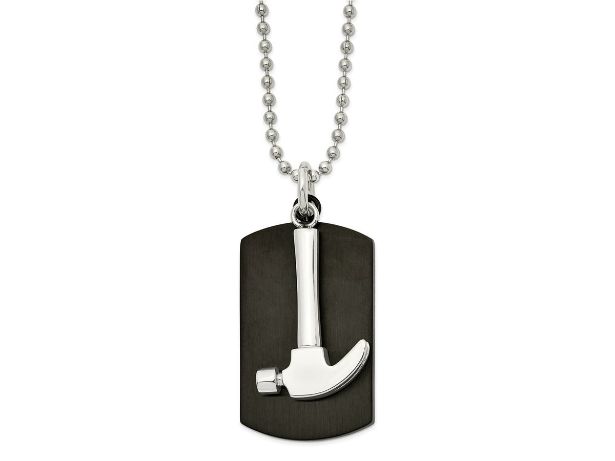 FJC Finejewelers Stainless Steel Polished Black IP-plated Hammer Dog Tag Necklace 24 Inches x 24.22 mm