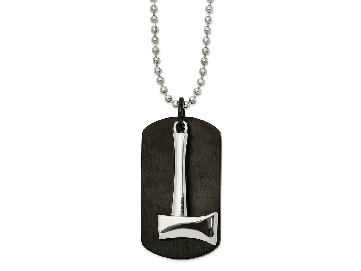 FJC Finejewelers Stainless Steel Ball Brushed and Black IP-plated Axe Dog Tag Necklace 24 Inches x 24.65 mm
