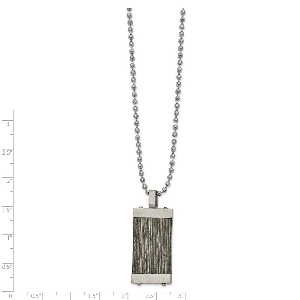 FJC Finejewelers Stainless Steel Brushed with Gray Wood Inlay Necklace 24 Inches x 17.99 mm