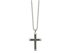 FJC Finejewelers Stainless Steel Ball with Gray Wood Inlay Cross 24in Necklace 24 Inches x 31 mm