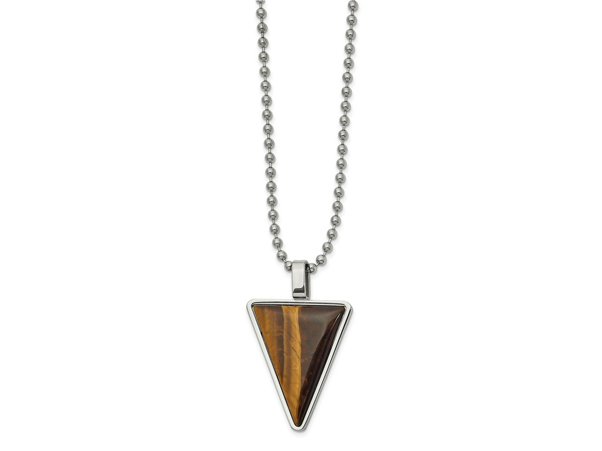 FJC Finejewelers Stainless Steel Polished with Tiger's Eye Triangle Necklace 24 Inches x 23.56 mm