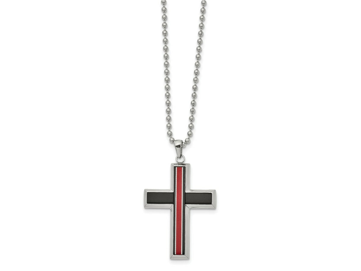 FJC Finejewelers Stainless Steel Brushed and with Fiber Glass Cross 22 inch Necklace 22 Inches x 31 mm