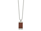 FJC Finejewelers Stainless Steel Brushed with Wood Inlay Necklace 22 Inches x 18.15 mm