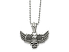 FJC Finejewelers Stainless Steel Antiqued and Polished Skull with Wings Necklace 22 Inches x 44 mm
