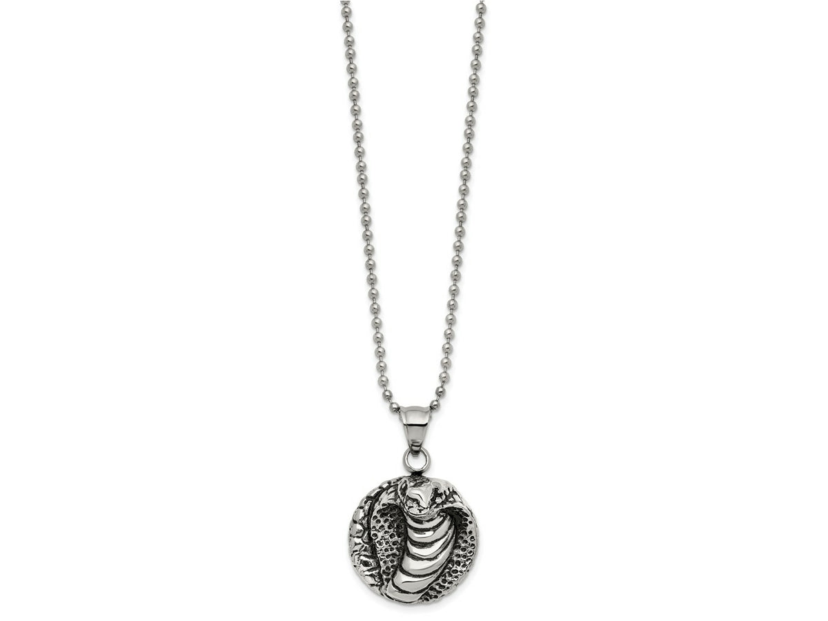 FJC Finejewelers Stainless Steel Ball Antiqued and Polished Cobra Necklace 22 Inches x 25.72 mm