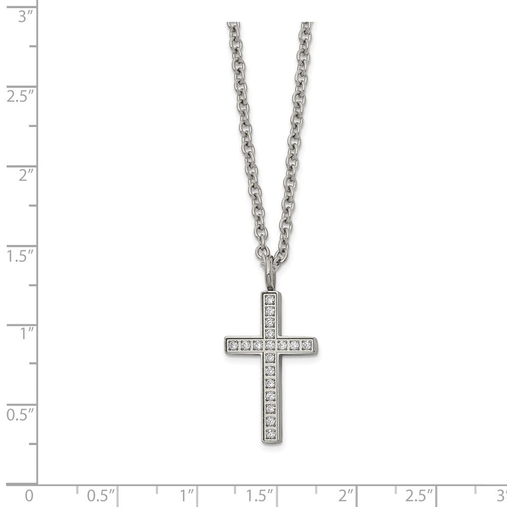 FJC Finejewelers Stainless Steel Rolo with CZ Cross 20in Necklace 20 Inches x 14 mm