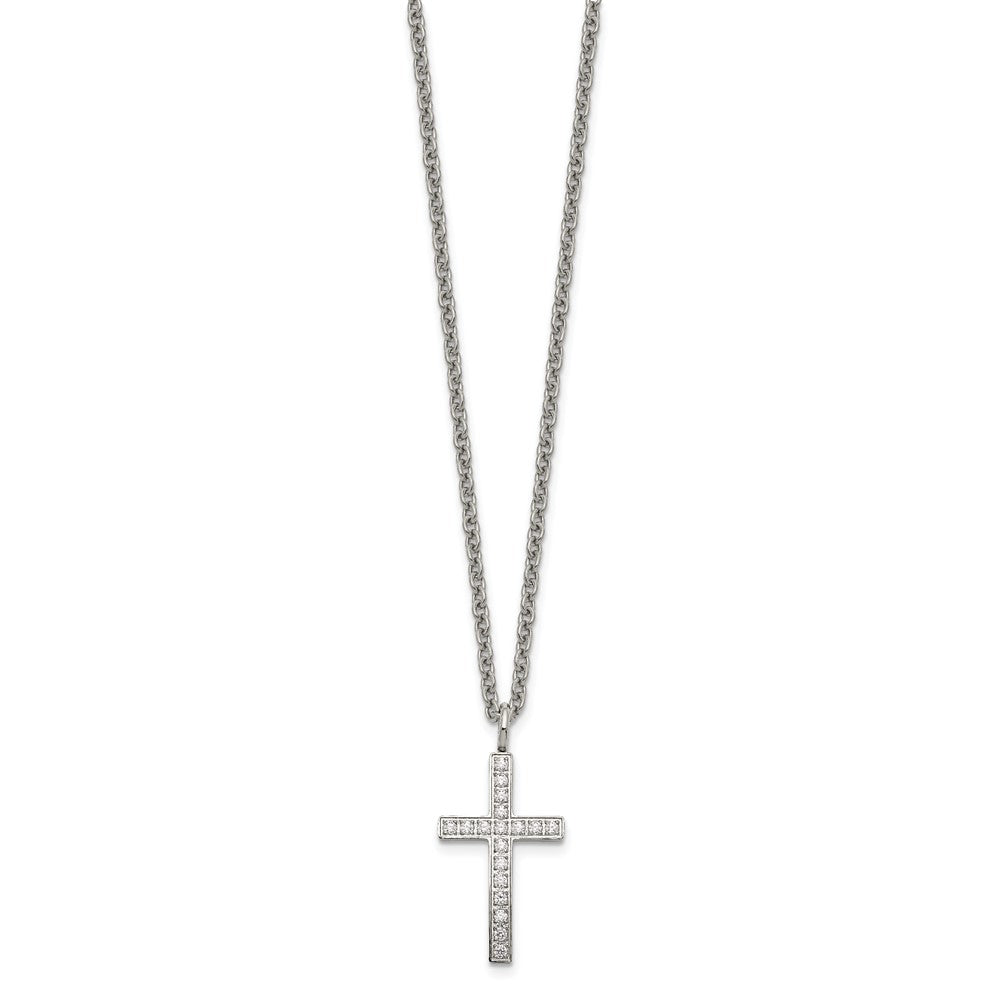 FJC Finejewelers Stainless Steel Rolo with CZ Cross 20in Necklace 20 Inches x 14 mm