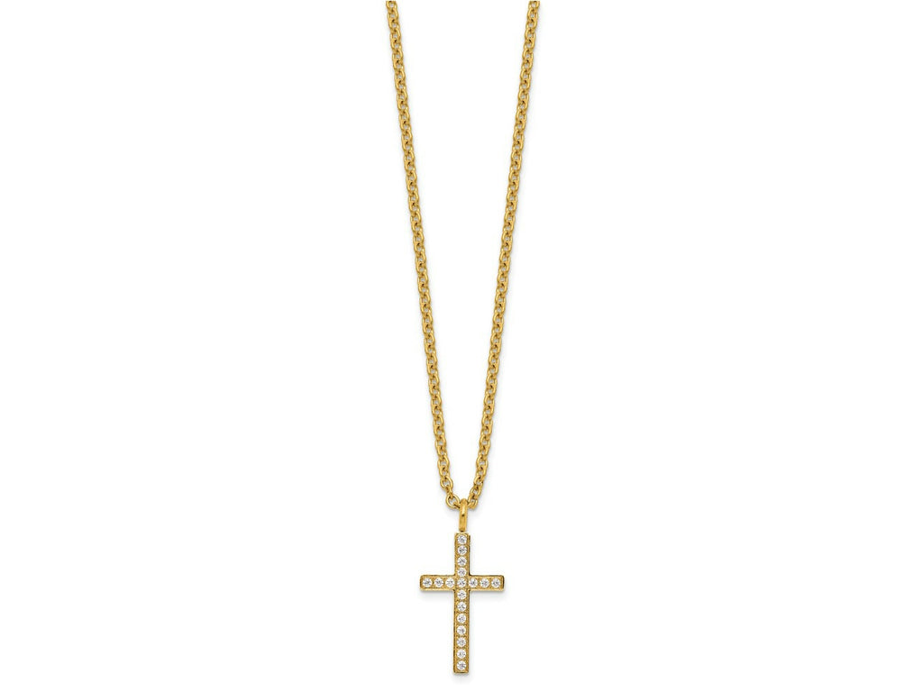 FJC Finejewelers Stainless Steel Yellow IP-plated with CZ Cross Necklace 20 Inches x 14 mm