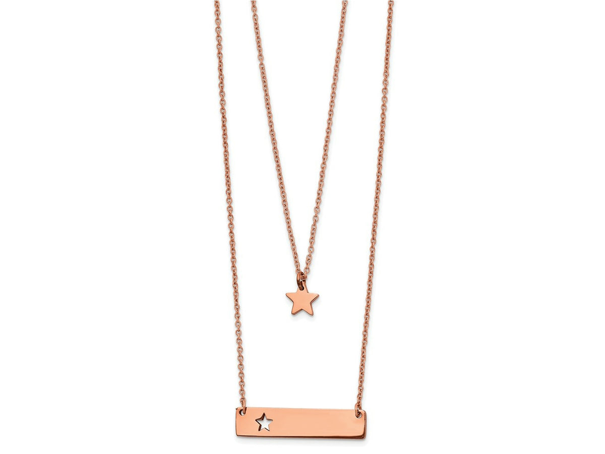 FJC Finejewelers Stainless Steel Rose IP Plated Star/Bar Multi Strand Necklace 17 Inches x 1.4 mm