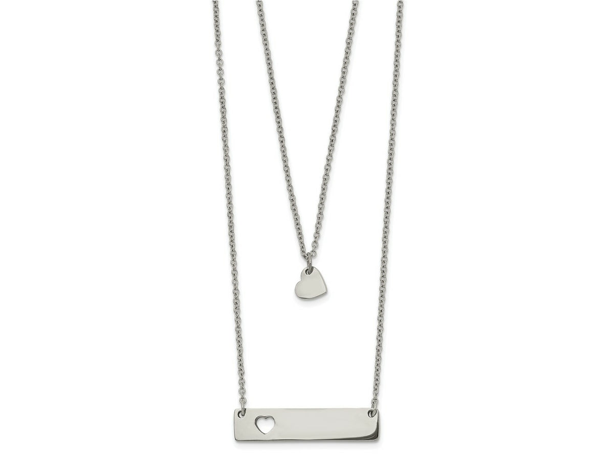 FJC Finejewelers Stainless Steel Cable Heart Bar Multi Strand Necklace 17 Inches x 1.4 mm