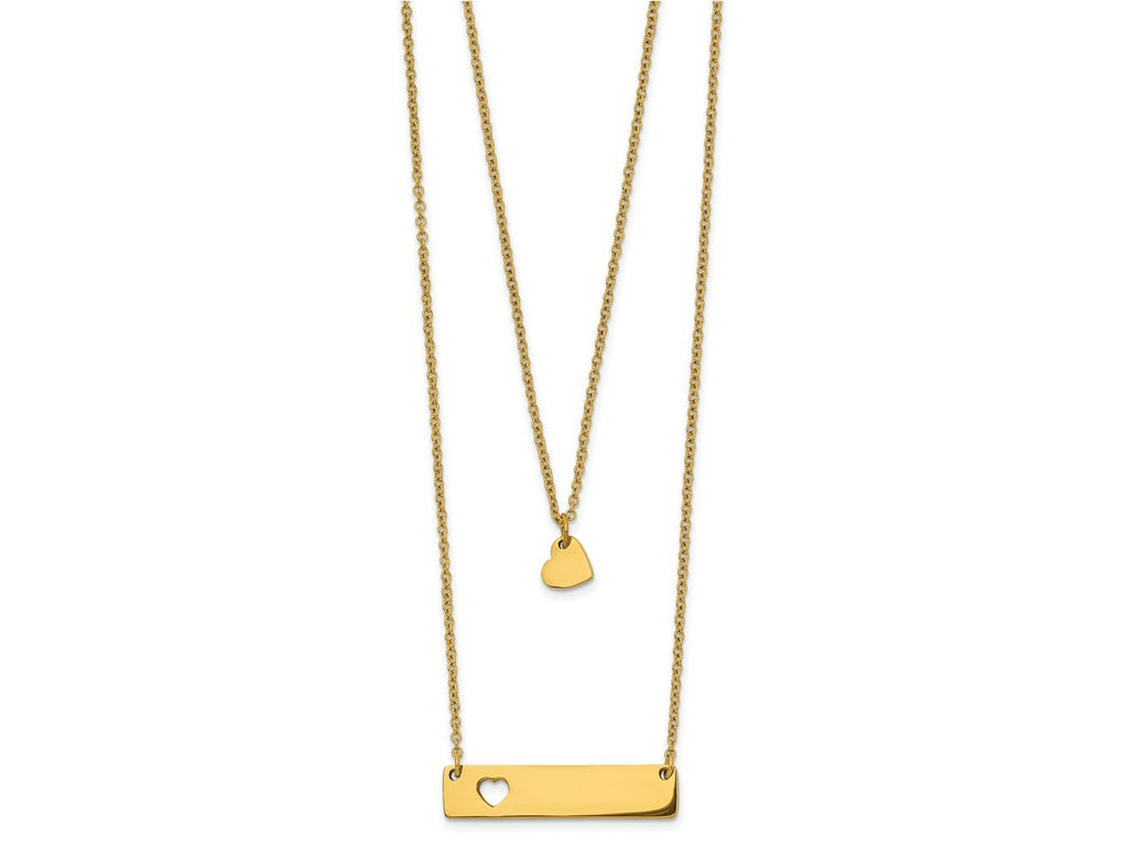 FJC Finejewelers Stainless Steel Yellow IP Heart Bar Multi Strand 1.5in ext Necklac 17 Inches x 1.5 mm