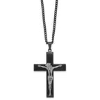FJC Finejewelers Stainless Steel Polished Black IP-plated Crucifix Necklace 24 Inches x 40 mm