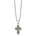 FJC Finejewelers Stainless Steel Ball Black and Yellow IP-plated Cross 22in Necklace 22 Inches x 16 mm