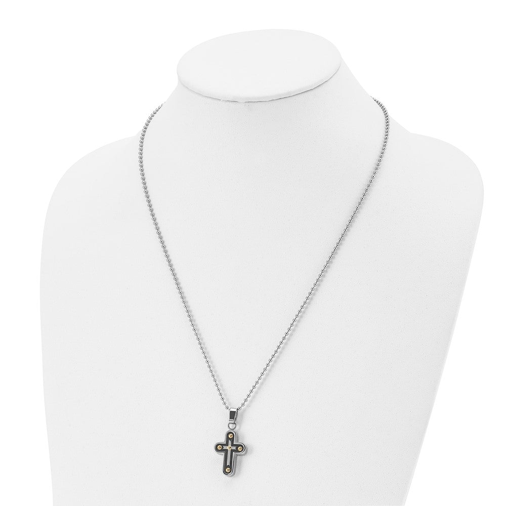 FJC Finejewelers Stainless Steel Ball Black and Yellow IP-plated Cross 22in Necklace 22 Inches x 16 mm