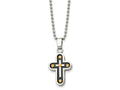 FJC Finejewelers Stainless Steel Ball Black and Yellow IP-plated Cross 22in Necklace 22 Inches x 16 mm