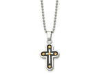 FJC Finejewelers Stainless Steel Ball Black and Yellow IP-plated Cross 22in Necklace 22 Inches x 16 mm
