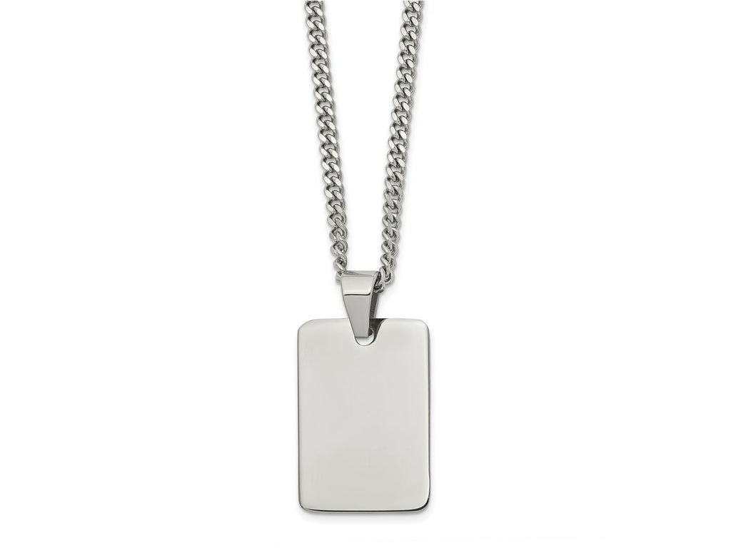 FJC Finejewelers Stainless Steel Curb Polished Dog Tag Necklace 24 Inches x 19 mm