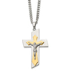 FJC Finejewelers Stainless Steel Brushed and Polished Yellow IP Plated Crucifix Necklace 24 Inches x 40 mm