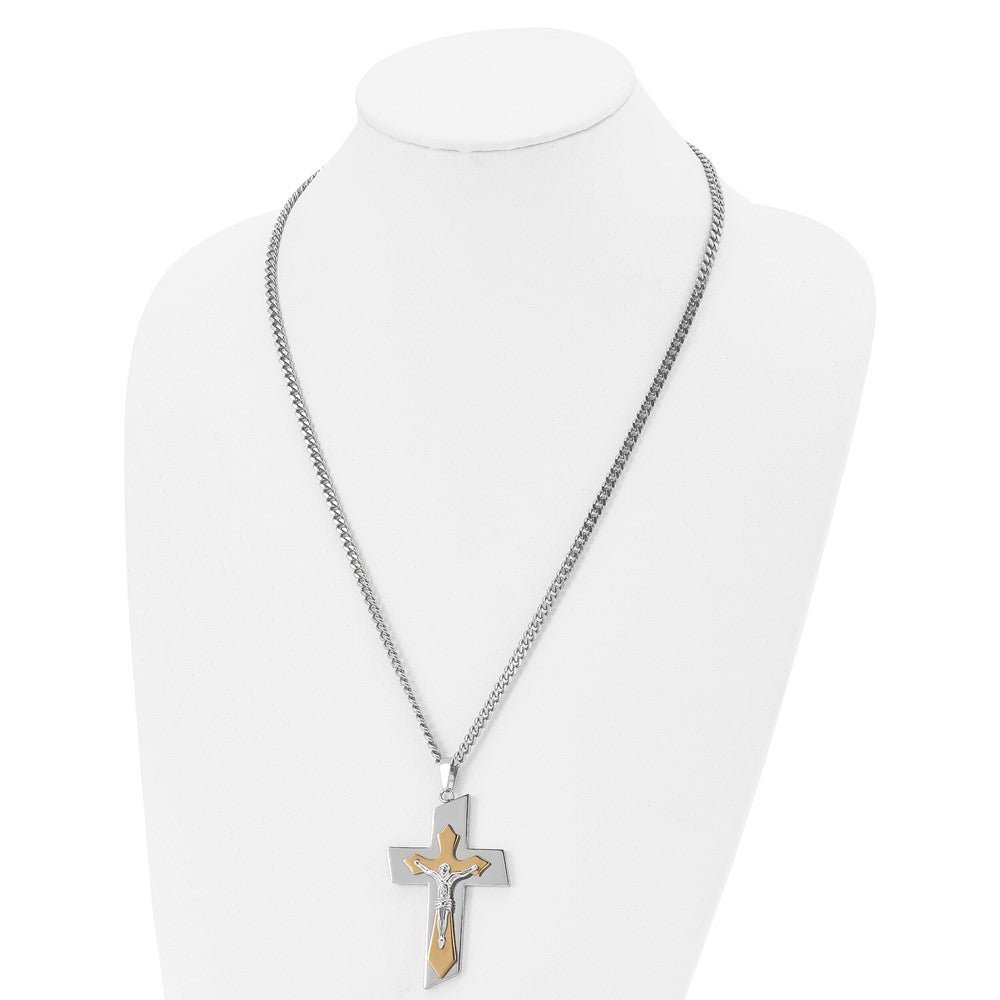 FJC Finejewelers Stainless Steel Brushed and Polished Yellow IP Plated Crucifix Necklace 24 Inches x 40 mm