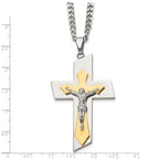 FJC Finejewelers Stainless Steel Brushed and Polished Yellow IP Plated Crucifix Necklace 24 Inches x 40 mm