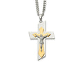FJC Finejewelers Stainless Steel Brushed and Polished Yellow IP Plated Crucifix Necklace 24 Inches x 40 mm