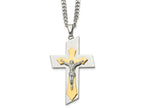 FJC Finejewelers Stainless Steel Brushed and Polished Yellow IP Plated Crucifix Necklace 24 Inches x 40 mm