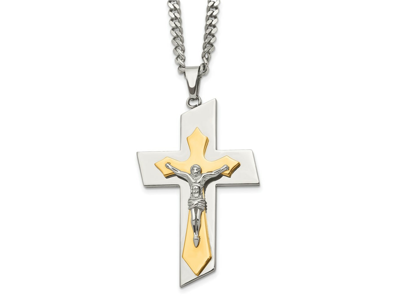 FJC Finejewelers Stainless Steel Brushed and Polished Yellow IP Plated Crucifix Necklace 24 Inches x 40 mm