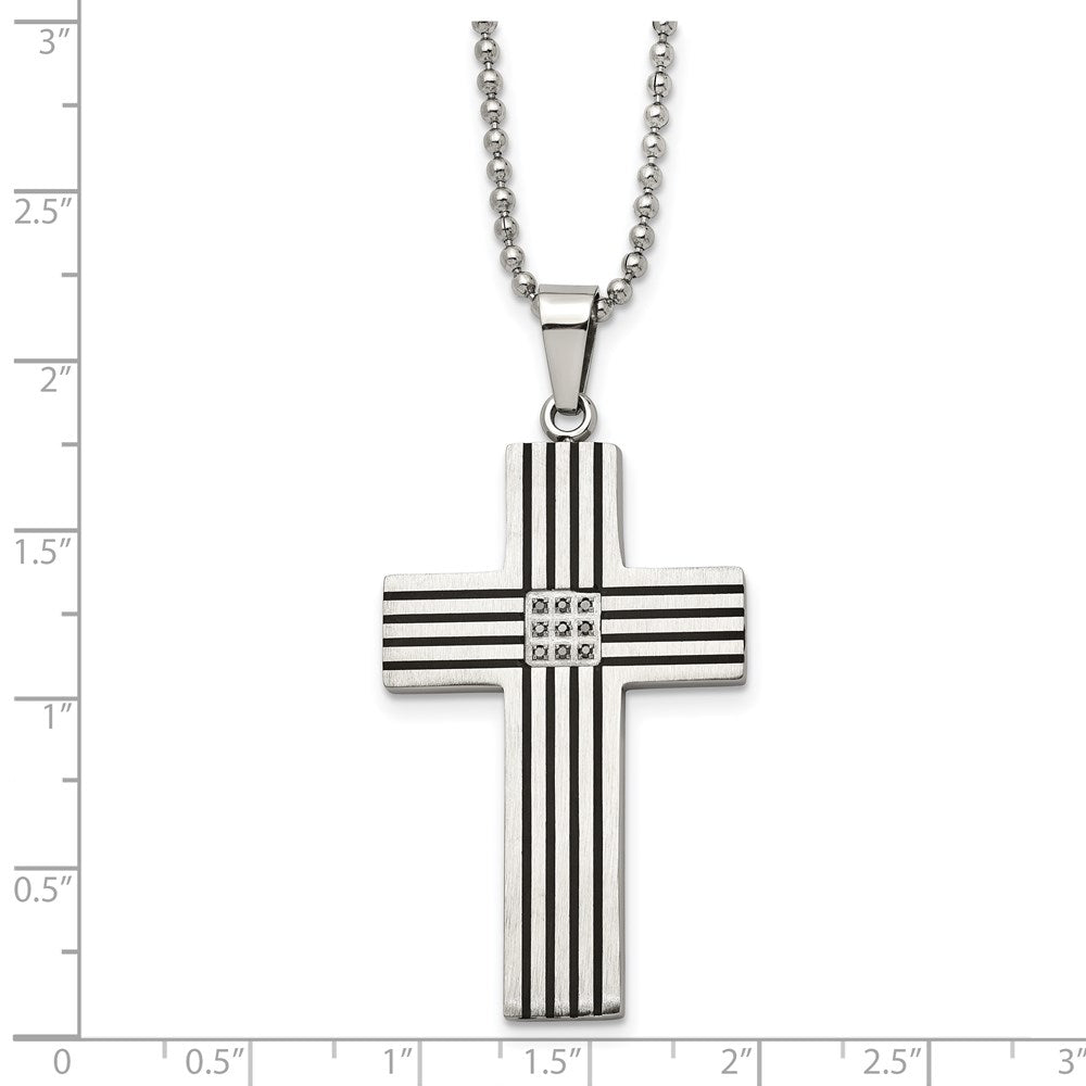FJC Finejewelers Stainless Steel Black IP-plated 1/20ct Black Dia Cross Necklace 22 Inches x 29 mm
