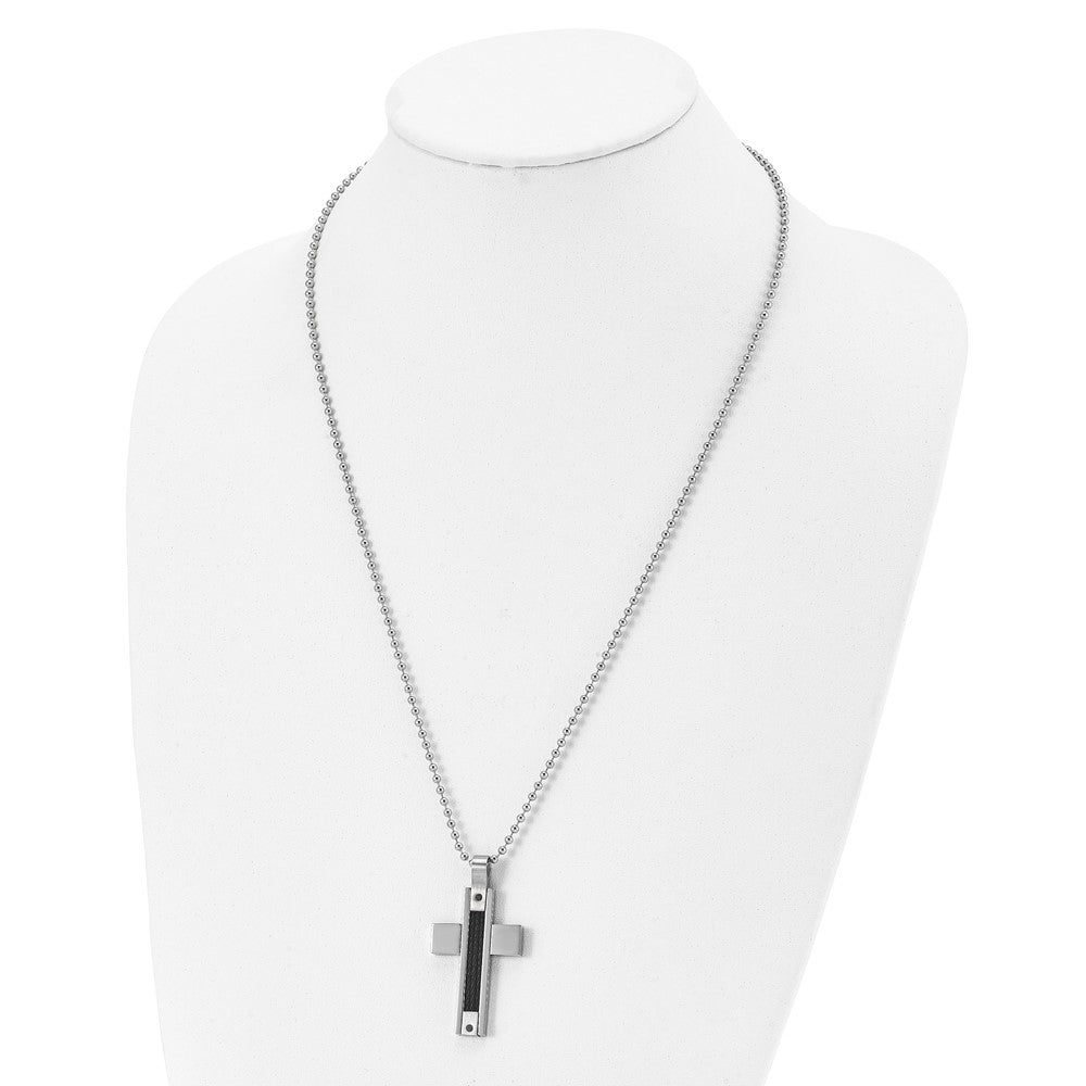 FJC Finejewelers Stainless Steel Black IP Cable 1/20ct Black Diamond Cross Necklace 24 Inches x 25 mm