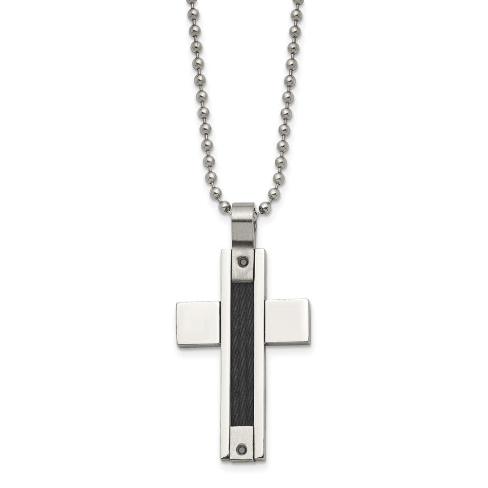 FJC Finejewelers Stainless Steel Black IP Cable 1/20ct Black Diamond Cross Necklace 24 Inches x 25 mm