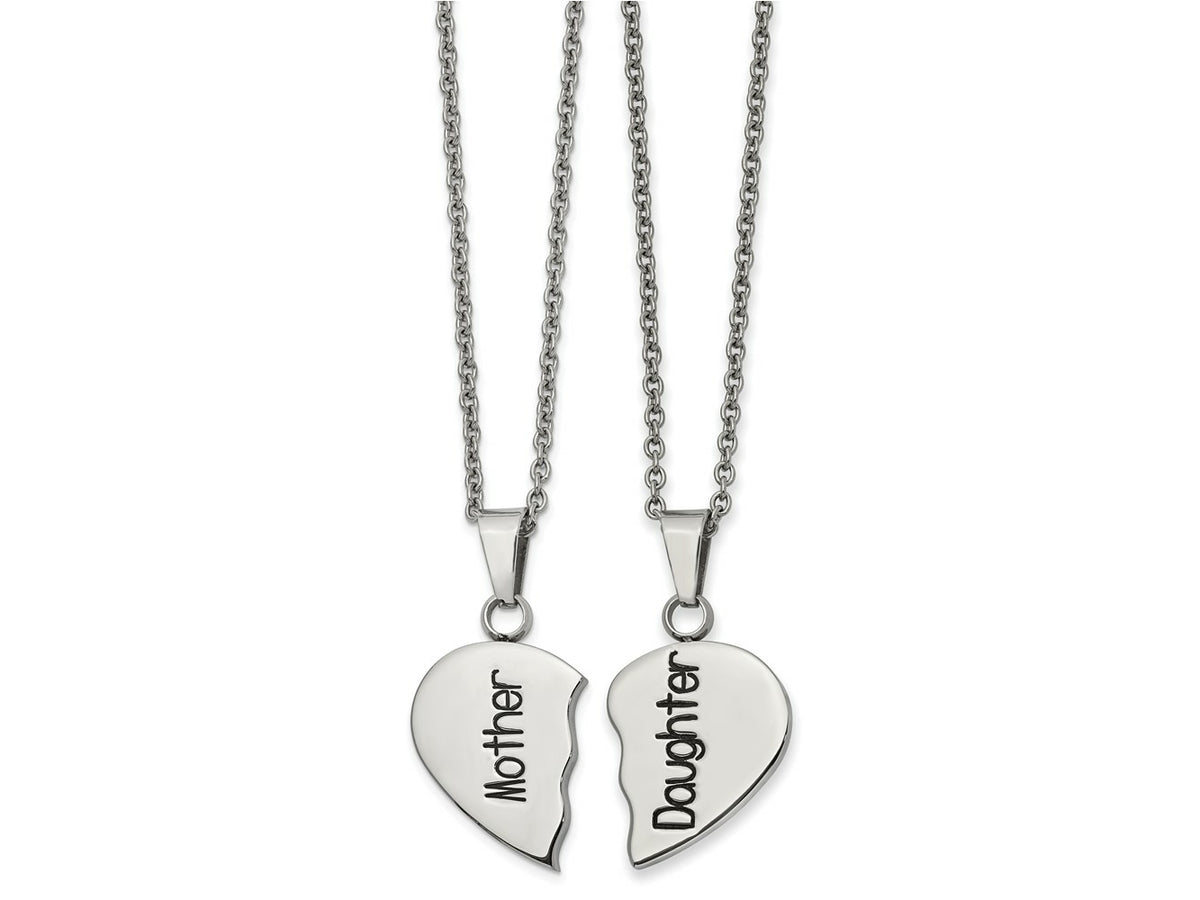 FJC Finejewelers Stainless Steel Polished and Enamel 1/2 Heart Mother/Daughter Necklace Set