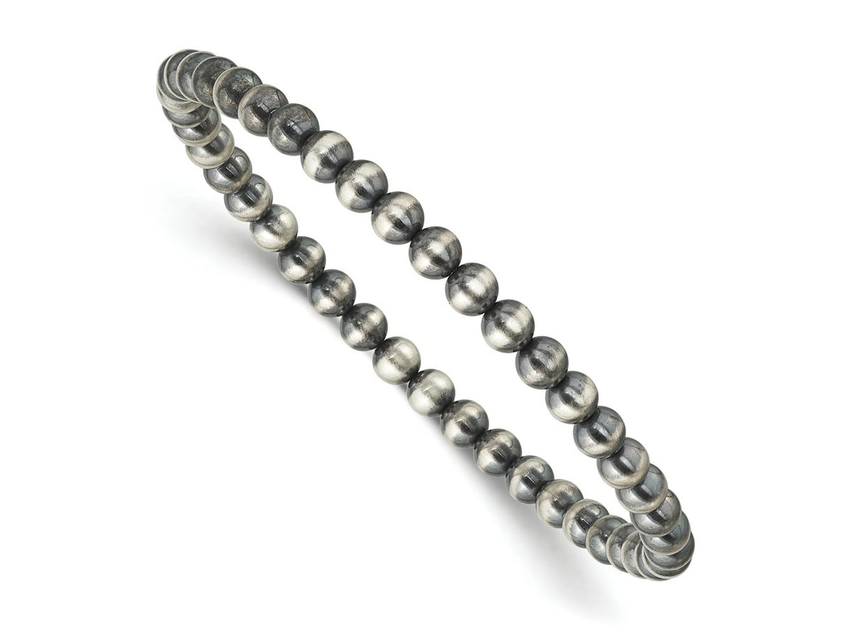 FJC Finejewelers 925 Sterling Silver Bead and Beaded 6.5in 4.00mm Navajo Style Beaded Stretch Bracelet 6.5 Inches x 4 mm