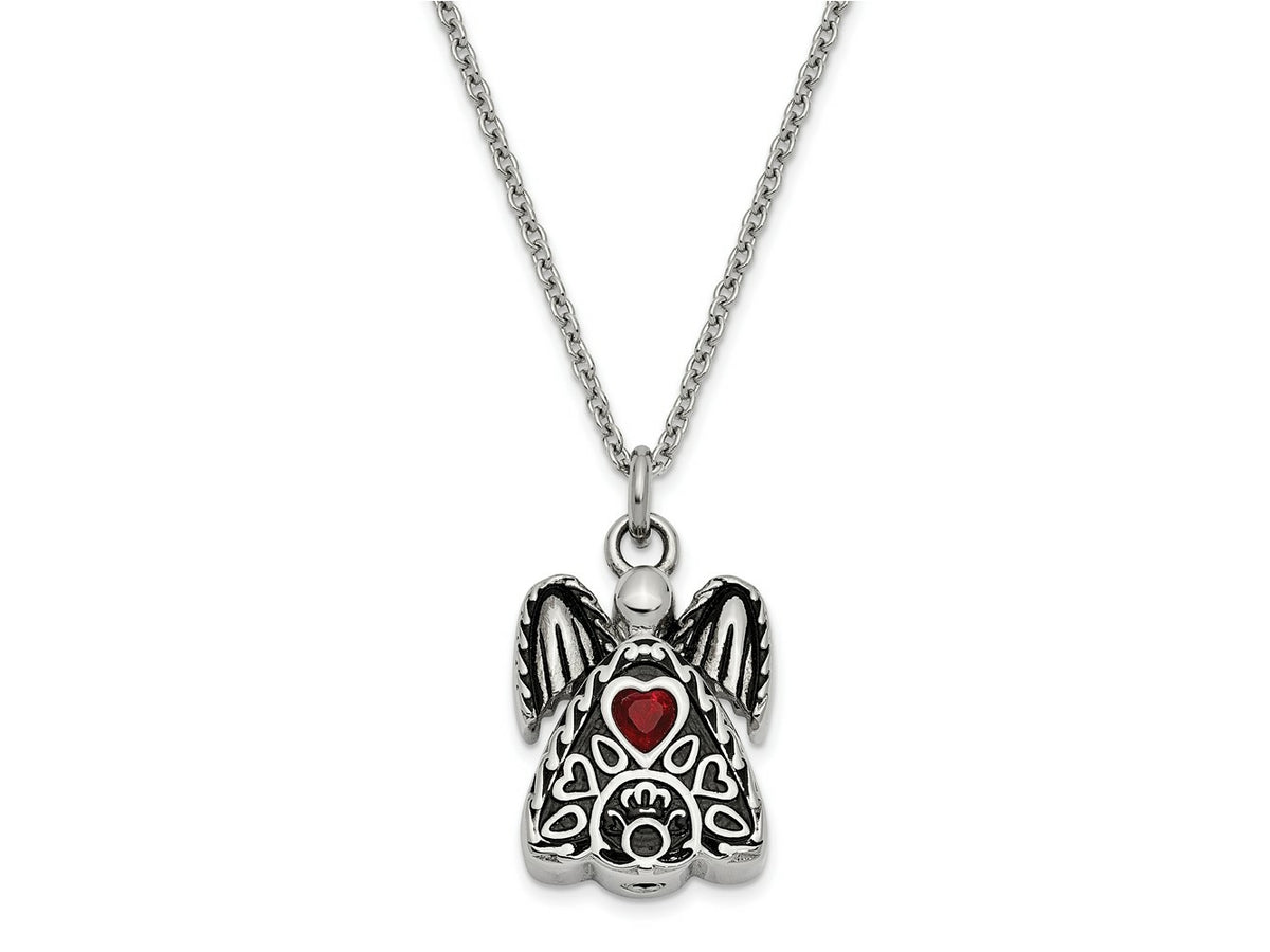 FJC Finejewelers Stainless Steel January CZ Birthstone Antiqued Angel Ash Holder 18 in. Ne 18 Inches x 19 mm