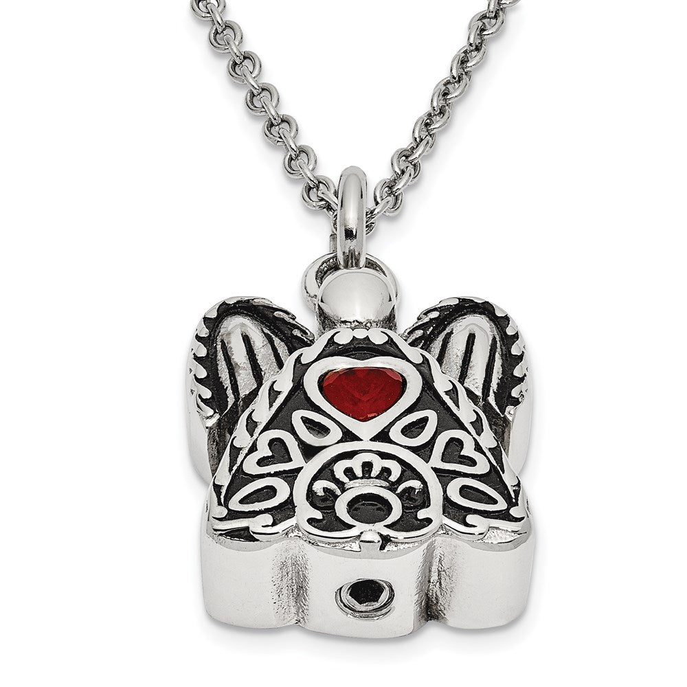 FJC Finejewelers Stainless Steel July CZ Birthstone Antiqued Angel Ash Holder Necklac 18 Inches x 19 mm