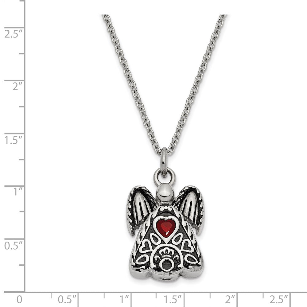 FJC Finejewelers Stainless Steel July CZ Birthstone Antiqued Angel Ash Holder Necklac 18 Inches x 19 mm
