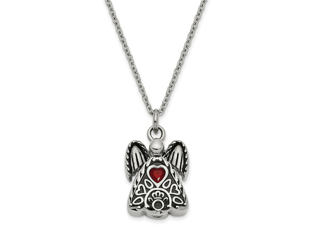 FJC Finejewelers Stainless Steel July CZ Birthstone Antiqued Angel Ash Holder Necklac 18 Inches x 19 mm