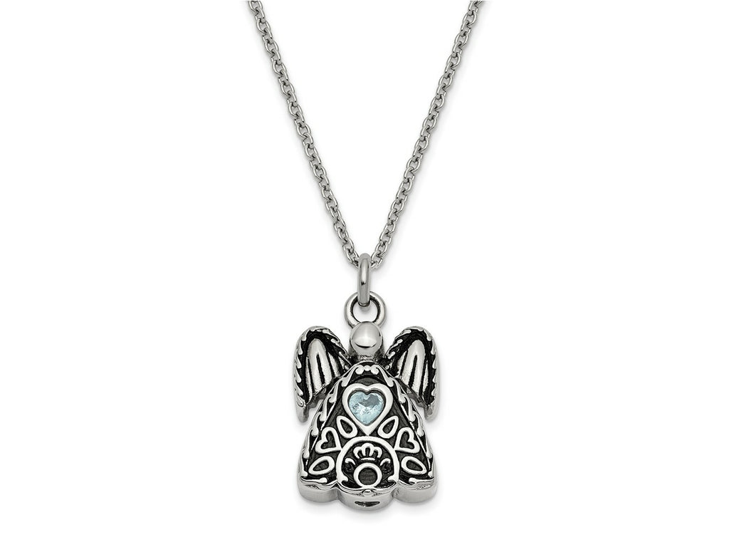 FJC Finejewelers Stainless Steel March CZ Birthstone Antiqued Angel Ash Holder Neckl 18 Inches x 19 mm