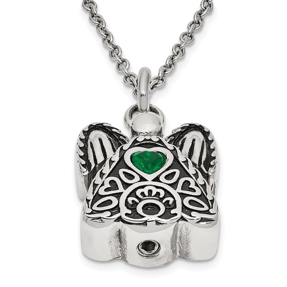 FJC Finejewelers Stainless Steel May CZ Birthstone Antiqued Angel Ash Holder Necklace 18 Inches x 19 mm