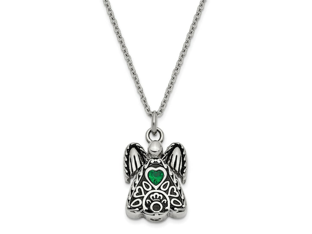 FJC Finejewelers Stainless Steel May CZ Birthstone Antiqued Angel Ash Holder Necklace 18 Inches x 19 mm