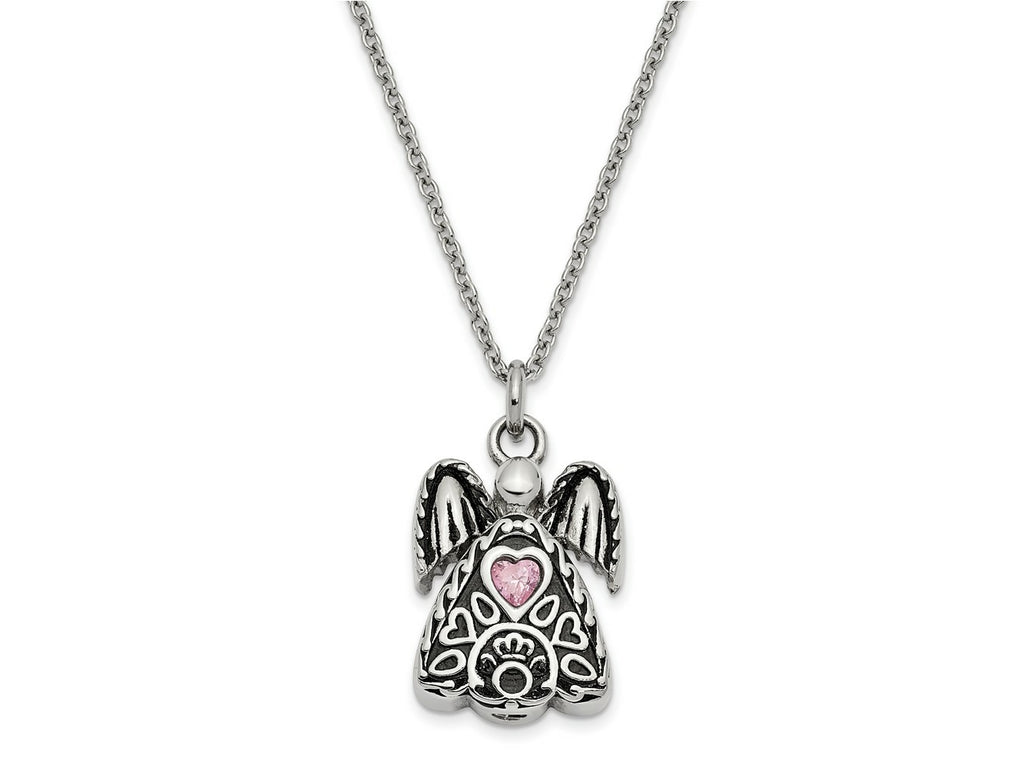 FJC Finejewelers Stainless Steel Cable October CZ Birthstone Antiqued Angel Ash Holder Neck 18 Inches x 19 mm