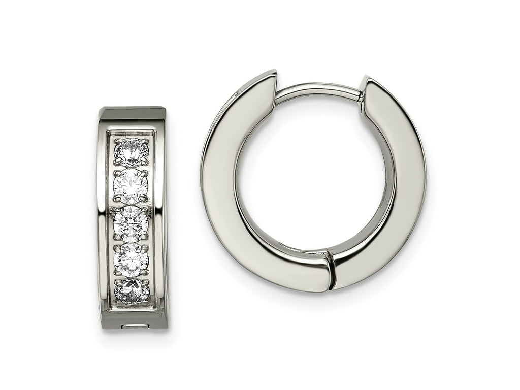 FJC Finejewelers Titanium Titanium Polished CZ 5mm Hinged Hoop Earrings 14 mm x 15 mm