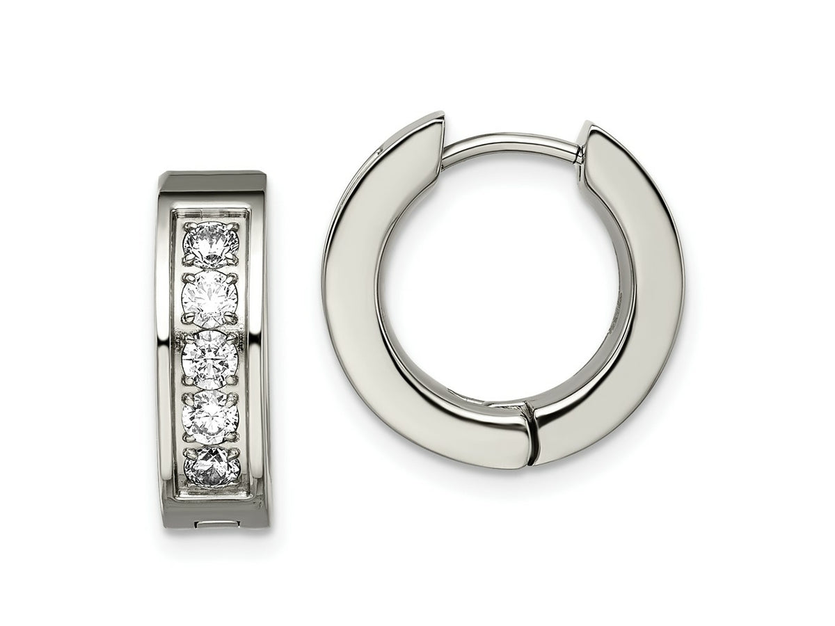 FJC Finejewelers Titanium Titanium Polished CZ 5mm Hinged Hoop Earrings 14 mm x 15 mm