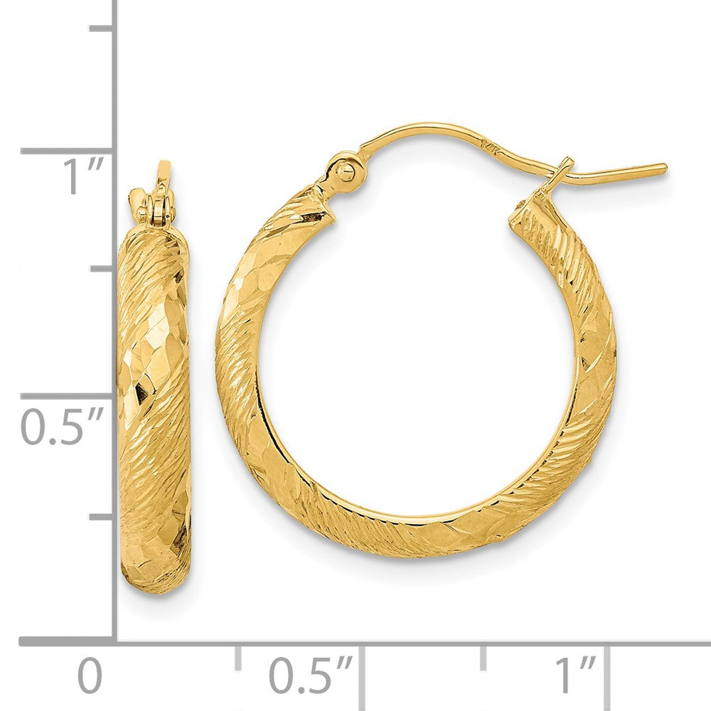 FJC Finejewelers 14 kt Yellow Gold and Textured Bright Cut Fancy Pattern Hoop Earrings 20 x 20 mm