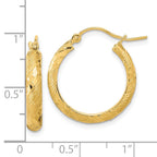 FJC Finejewelers 14 kt Yellow Gold and Textured Bright Cut Fancy Pattern Hoop Earrings 20 x 20 mm